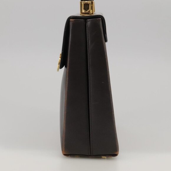 Salvatore Ferragamo Gancini Hand Bag Leather 2way Dark Brown Gold Auth 103214 - Picture 6 of 16